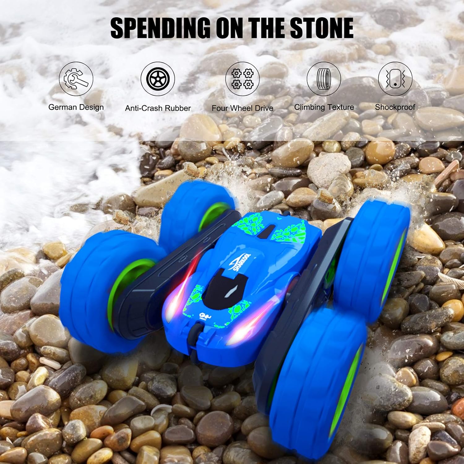 RC Stunt Car for Kids, SHARKOOL 360°Flips Double Sided Rotating 4WD 2.4Ghz Remote Control Car with Sharp Dual-Color Headlights -Best Gift for Over 6 Years Old Kids(All Batteries Included): Toys & Games