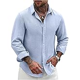 VIPWOLF Men's Long Sleeve Cruise Shirts Button Down Collared Business Casual Vacation Shirt