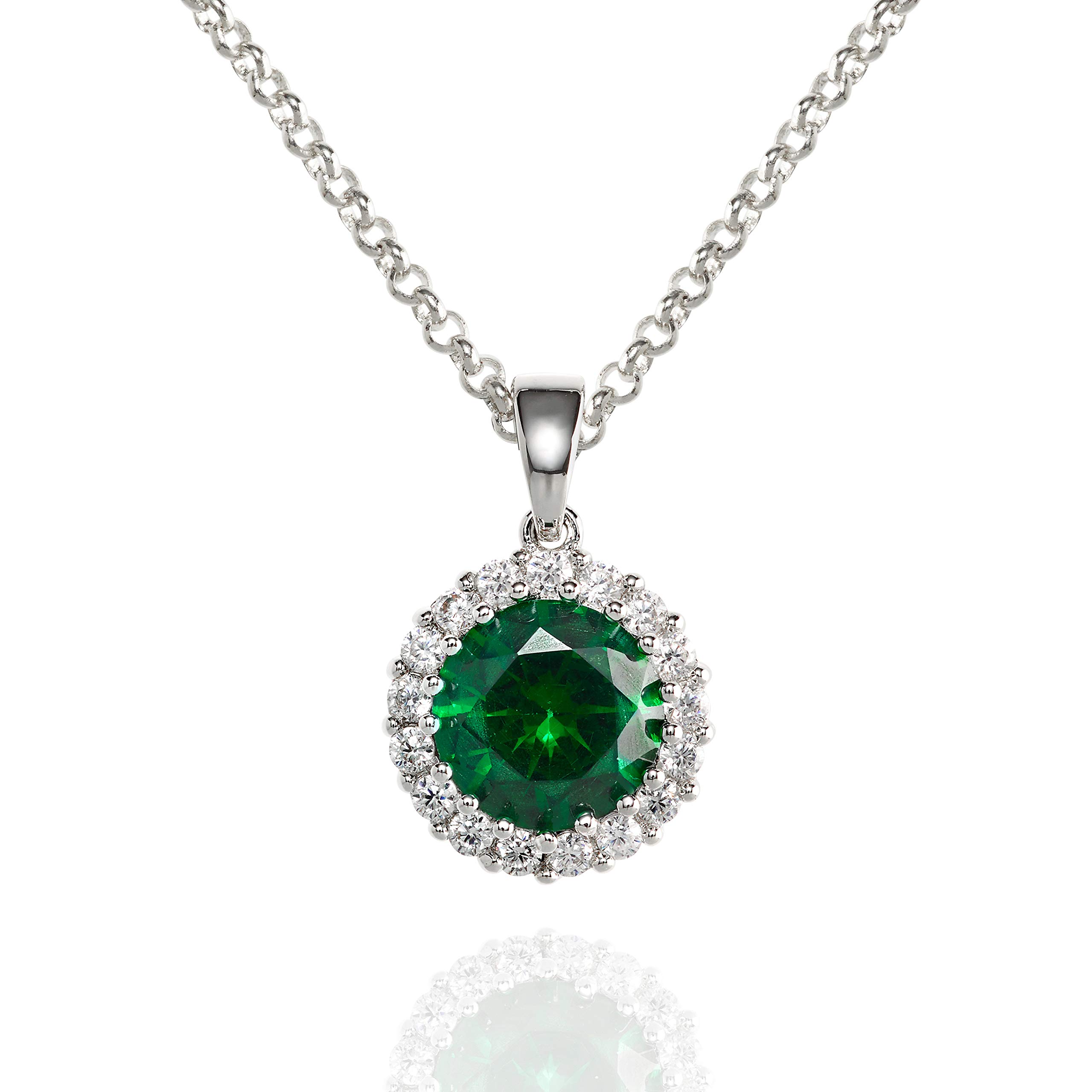 namana Halo Necklace with a Green Cubic Zirconia. Silver Halo Drop Pendant Necklace with a Green Stone