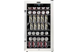 Whynter Beverage Refrigerator with Double-Layer Glass Door, 136-Can Drink Mini Fridge with Lock & Digital Control, BR-1211DS, 3.4 Cubic Feet, Stainless Steel