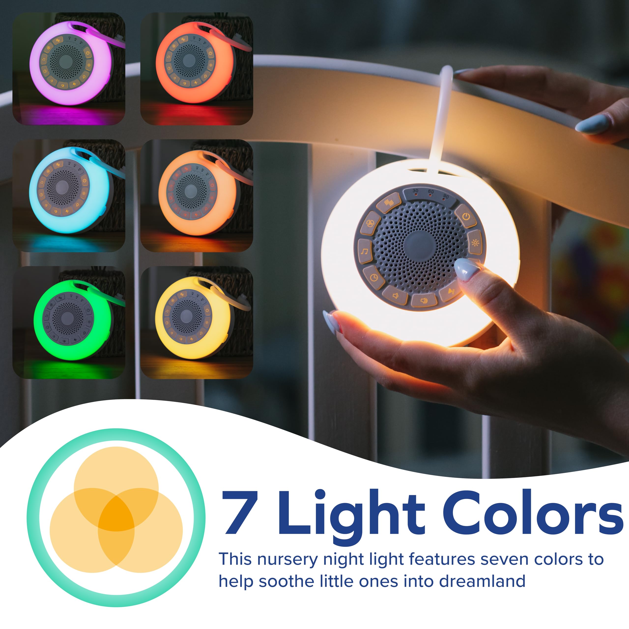 Dr. Talbot's Portable Sound Machine & Night Light - White Noise Machine with Battery Operated Night Light for Baby Nursery - Features 26 Sleep Sounds & 7 Light Colors - Baby Essentials