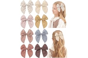 Doboi 8PCS Baby Girls Hair Clips Fable Hair Bows Cotton Linen Bows for Girls Hair Accessories for Baby Toddlers Kids （Includes Stamp Duty Hair Clip）