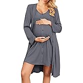 Ekouaer Maternity Nursing Gown and Robe Set 2 Piece Waffle Breastfeeding Nightgown 3 in 1 Labor and Delivery Hospital Gown