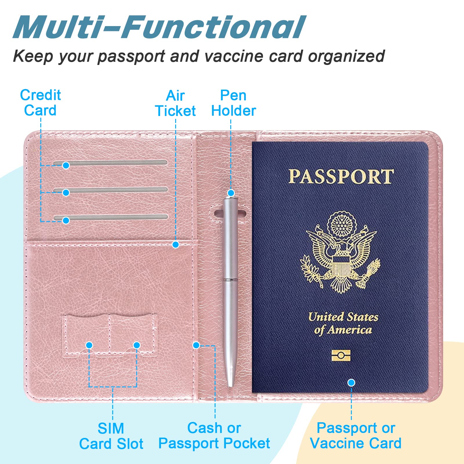 DMLuna Passport Holder, Premium PU Leather Travel Passport Wallet RFID Blocking Passport Cover Case Travel Documents Organizer with Pen Holder, for Women and Men