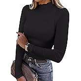 ANRABESS Women's Lettuce Trim Mock Neck Long Sleeve Tops 2025 Casual Dressy Ribbed Knit Slim Fit Tee Shirt Fall Layer Outfits