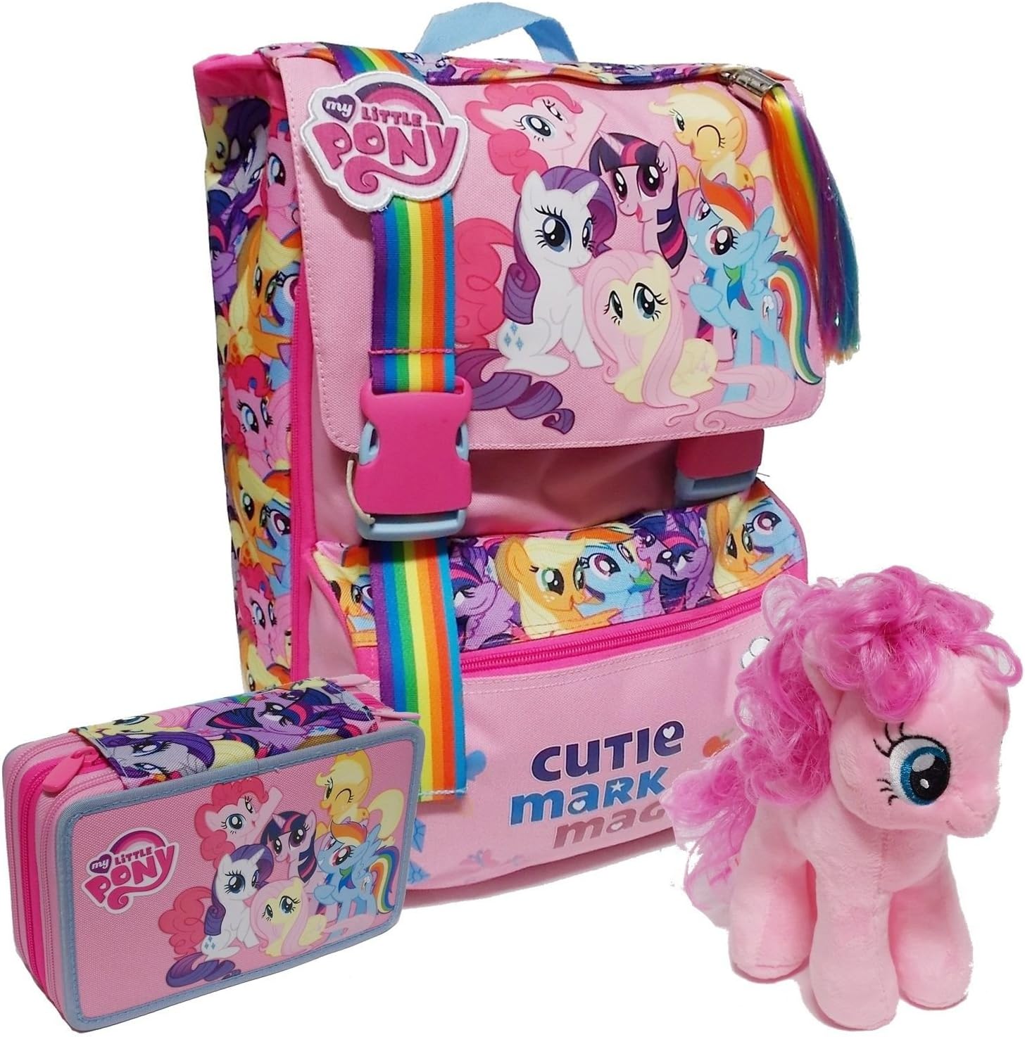 Expanding Backpack for School in My Little Pony School Pencil Case with 3 Zips Toy Rarity