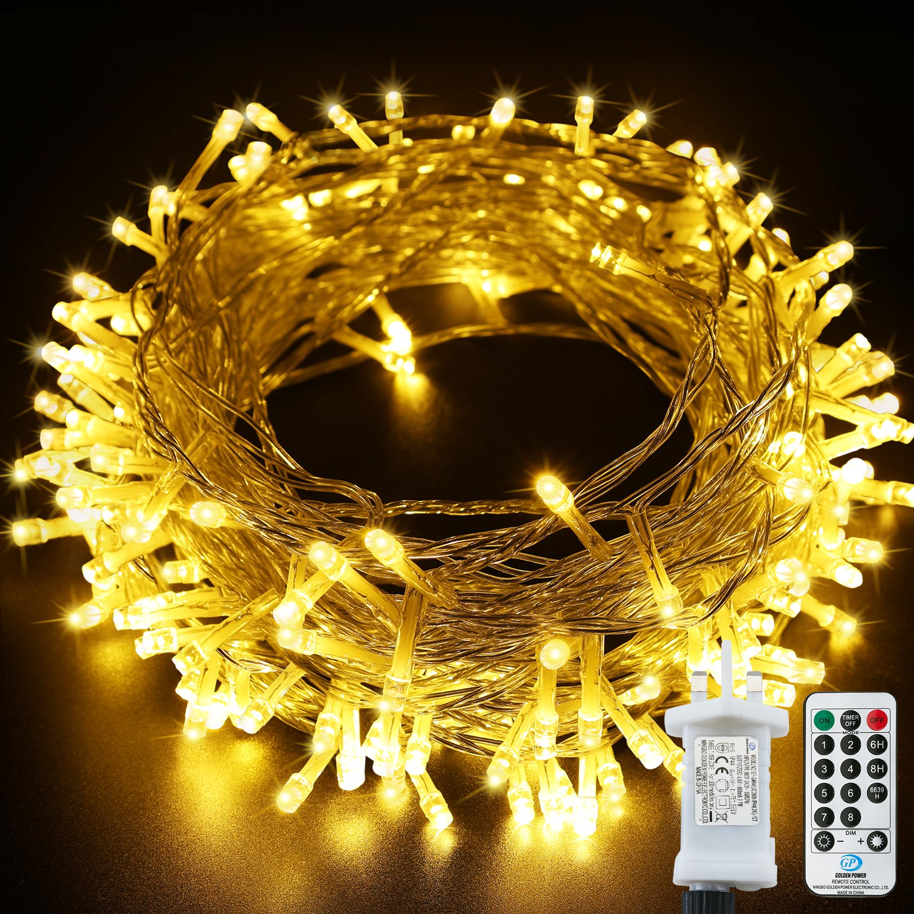 Bollengold 120 LED Plug-in String Lights, 12M/39Ft Main Powered, 8 Modes Waterproof Christmas Fairy for Bedroom Wedding Party (Warm White)