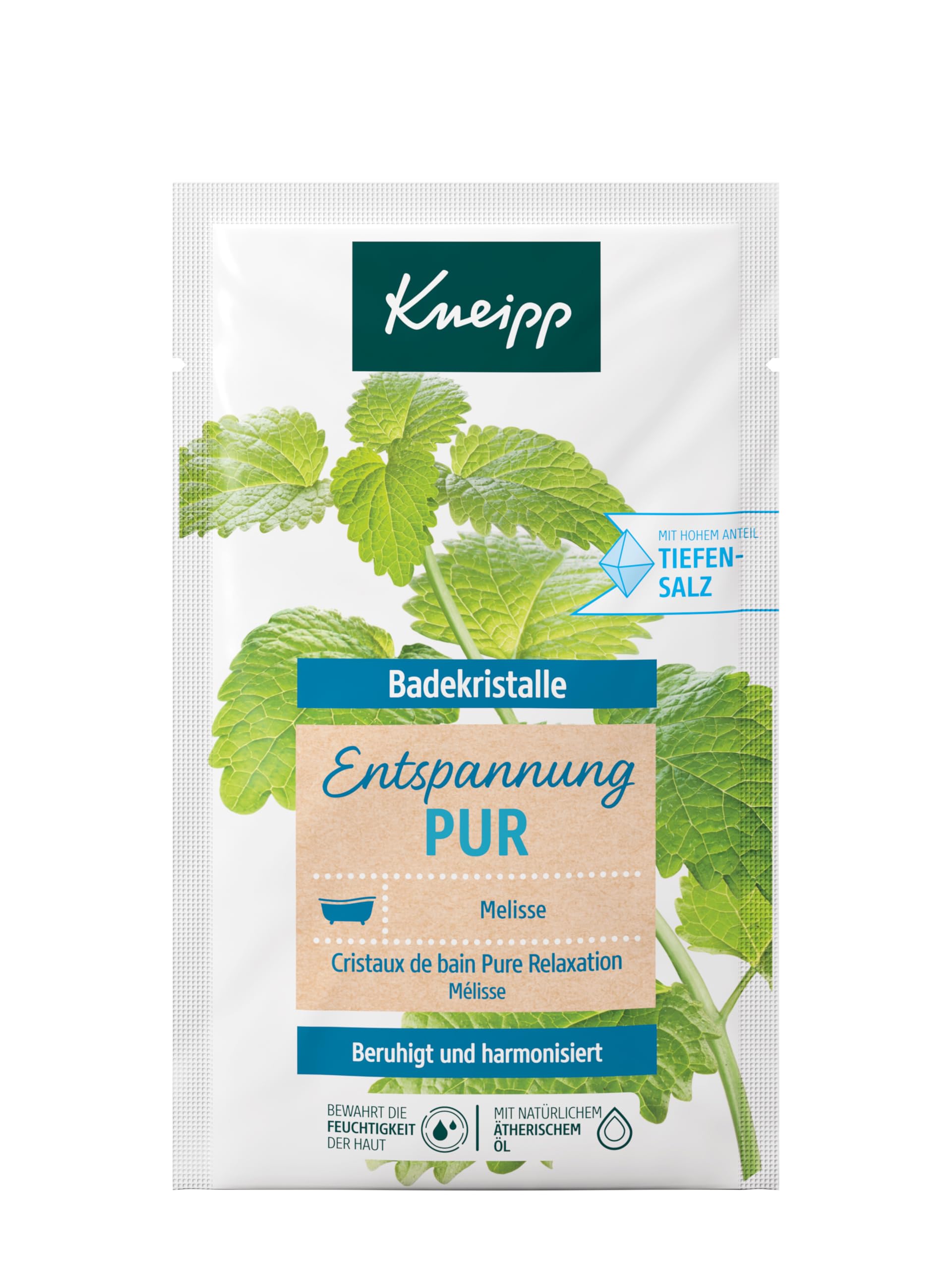 Kneipp Pure Relaxation Bath Crystals - with Natural Deep Saline Saline of Luisenhall & Natural Essential Oil of Indian Balm & Extract of Lemon Balm - Harmonising, 60 g