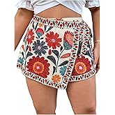 Floerns Women's Plus Size Floral Boho Skorts Wrap Front Tie Side Vacation Mini Shorts