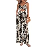 AGERWAY Womens Summer Jumpsuits Dressy Sexy V Neck Twist One Piece Outfits Sleeveless Casual Wide Leg Long Pant Rompers