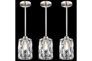 RAINLIGHTING 3 Pack 1 Light Hanging Kitchen Island Modern Concise 5.3" Crystal Pendant Light Fixture,Crystal Metal Chandelier Shade Brushed Nickel Finish for Bar,Dining Room,Living Room Over Sink