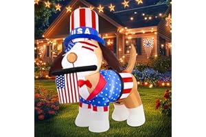 Boveco 4th of July Inflatables 4FT Dog with American Flag Independence Day Blow Up Puppy Inflatable Yard Decorations with Built-in LEDs for Holiday Party Indoor Outdoor Yard Garden Lawn