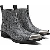 Pumalar Men's Steel Toe Cowboy Boots Metal-Toe Cowboy Work Boots Python Print Exotic Leather Boots Low Top Pull-On Design Elastic Band Detail Versatile For Weddings Gatherings & Casual Wear