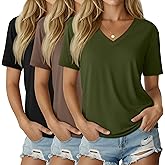 Ficerd 3 Pack Women's Short Sleeve T-Shirts V Neck Tunic Tops Casual Summer Curved Hem Tees Loose Fit Solid Basic Tshirt 2026