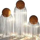 Wisifayardin Glass Jar Set of 3 - Airtight Sealed Cork Lids, Round Bottles for Coffee Beans, Nut Storage, Canisters with Wooden Cork & Ball Lids, Glass Containers