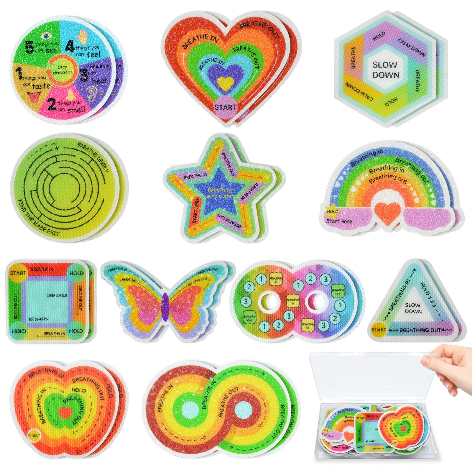 Photo 1 of 24 Pcs Sensory Sticker Set - Anxiety Sticker Kit with Different Textures, 2 Textured Surface Tactile Stickers for Teens & Adults - Sensory Strips - Stress Relief Classroom Must Haves