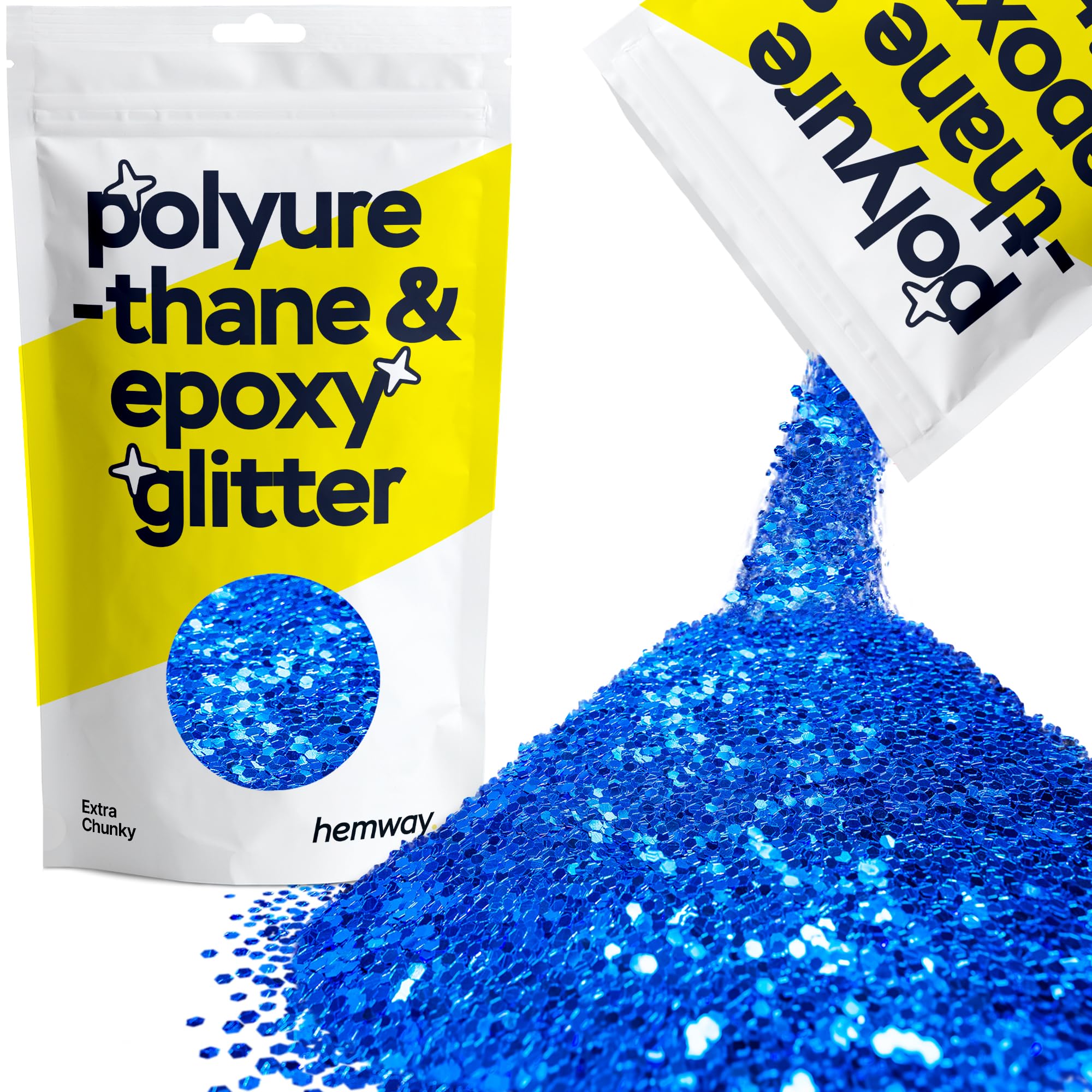 Hemway Resin Glitter Sapphire Blue 100g Extra Chunky | Polyurethane & Epoxy Glitter for Resin Crafts, Tumblers, Coasters, Floor & Table Art