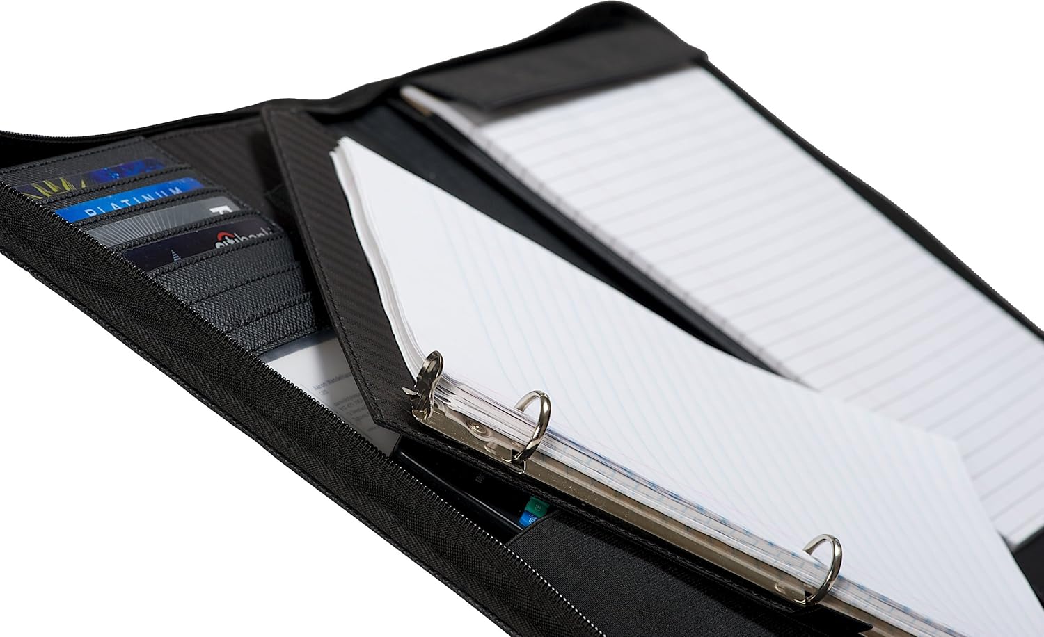 Case-it Executive Zippered Padfolio with Removable 3-Ring Binder and Letter Size Writing Pad, Black, PAD-40 : Portfolio Binder : Office Products