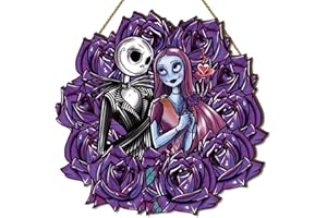 YARCOOLY Halloween Decorations Nightmare Before Christmas Wooden Door Sign Jack Sally Gothic Pumpkin Door Decor Wreath Halloween Decorations and Supplies for Home Party