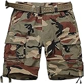 KOCTHOMY Mens Cargo Shorts Cotton Relaxed Fit Zipper Pocket Camo Casual Work Shorts with 9 Pockets No Belt