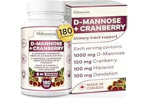 New D Mannose with Cranberry Capsules 1000mg (2 Caps) – 4-in-1, Bonus 180 Capsules, 3-Month Supply – D Mannose Capsule Supple
