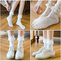 MKYSZLT Womens White Lace Socks Ruffle Frilly Dress