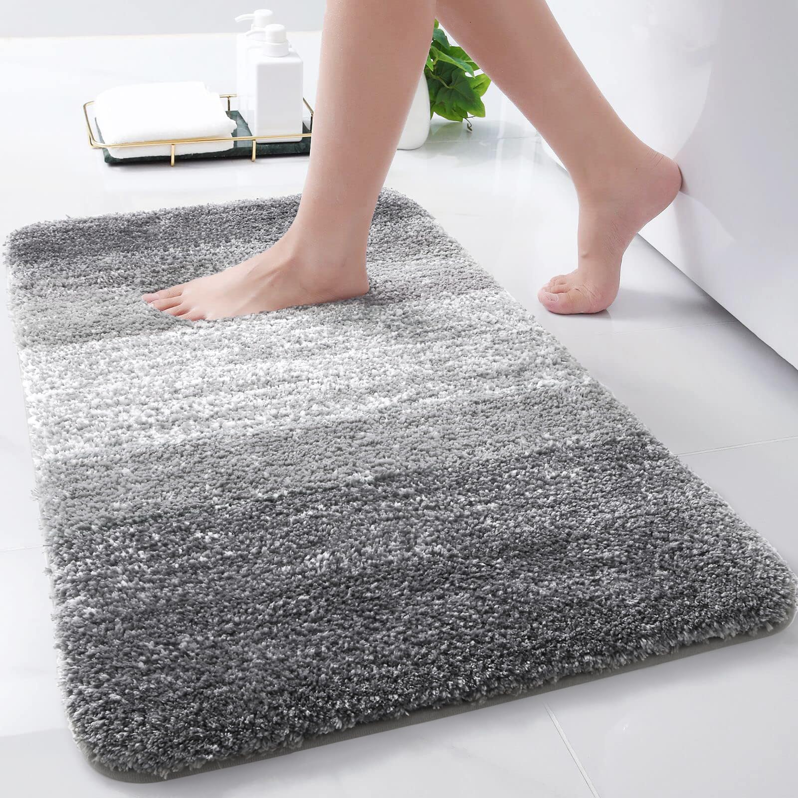 Photo 1 of Arotive Microfiber Bathroom Rugs, Shaggy Soft and Absorbent Bath Rug, Non-Slip, Thick Plush Machine Washable Dry Bath Mats for Bathroom, Tub and Shower, 24x16, Grey