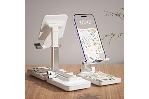 Heainaiyoo Foldable Cell Phone Stand,Angle Height Adjustable Cell Phone Holder,Phone Holder for Desk,Smart Phones Desk Accessories Phone Holder (White Flowers)