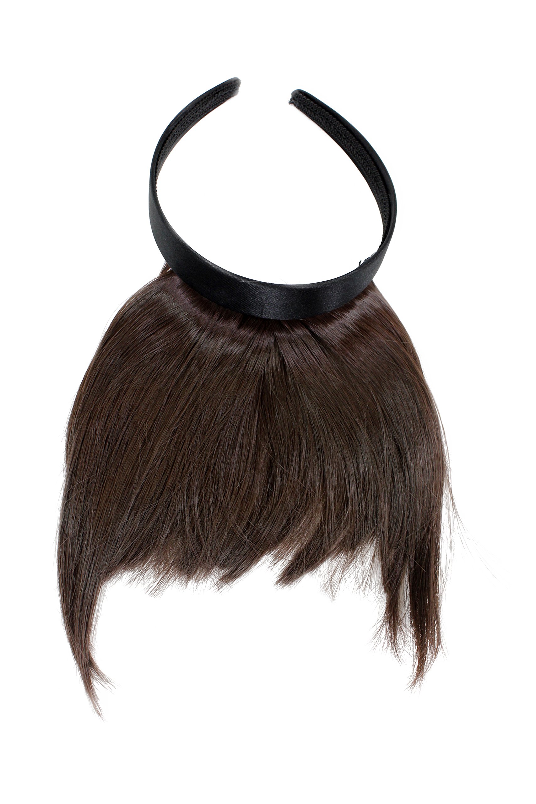Hair Piece Clip in Bangs Fringe with hair circlet long framing strands synthetic fiber brown HA071T-6