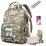 QWREOIA Diaper Bag Backpack for Dad and Mom with USB Charging Port Stroller Straps and Insulated Pocket,army military Travel Nappy Backpack for Daddy/Mommy (Camo)