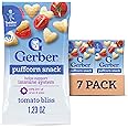 Gerber Toddler Snacks, Tomato Bliss Puffcorn Snack, Kernel Free, Heart Shaped, Zinc and Iron Helps Support Immune System, Toddler Food, 7-Pack