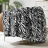 JONIYEAR Decorative Fuzzy Zebra Print Faux Rabbit Fur Throw Blanket 50" x 60",Double Sided Soft Thick Warm Shaagy Fluffy Blankets for Winter, Cute Cozy Plush Animal Blanket for Women, White and Black