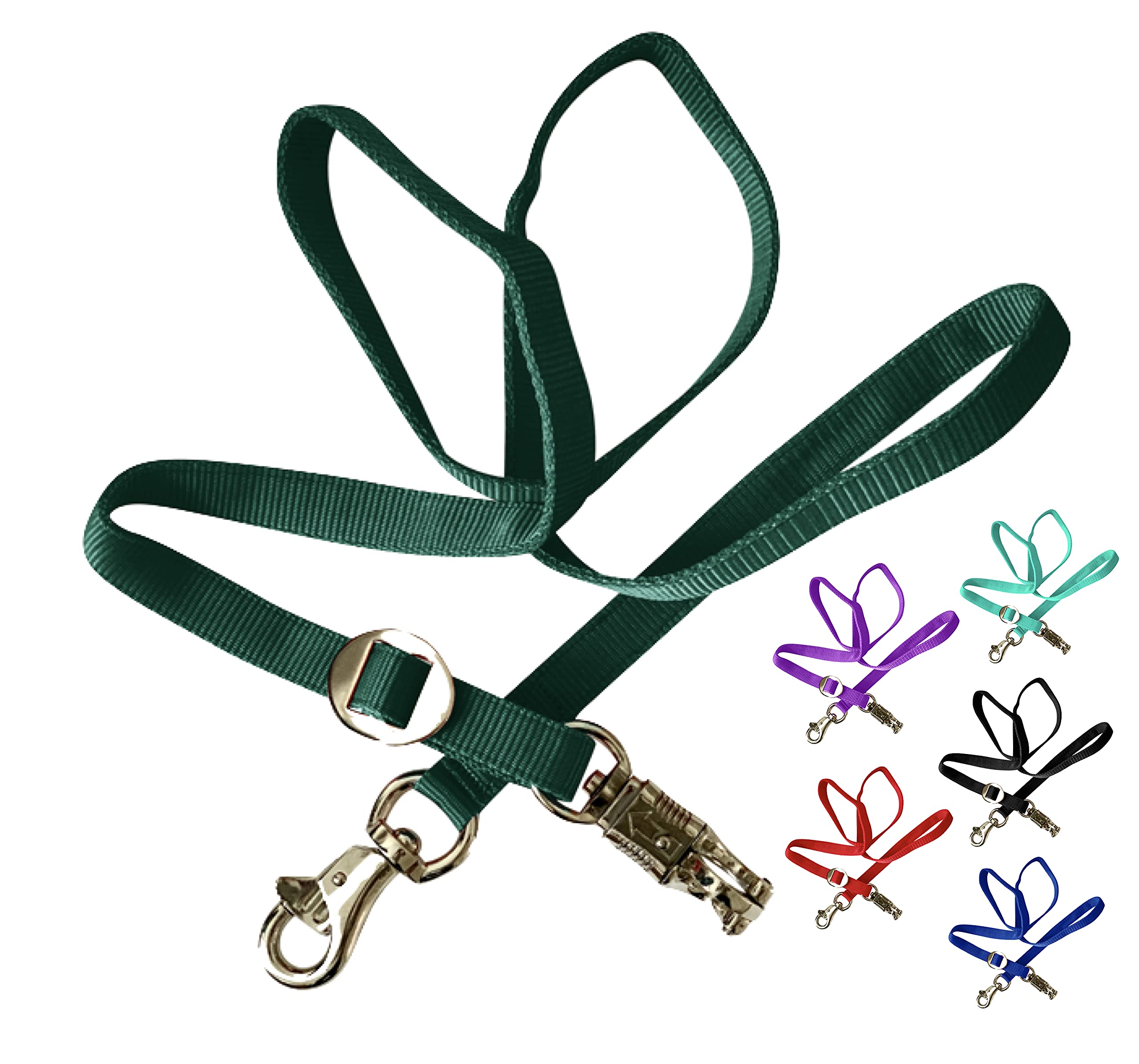 Majestic Ally Double Thick 36" to 72" Trailer Tie for Horse Haulage, Cross tie with Adjustable Buckle, Panic Snap and Bull Snap – 1" Wide by 36" to 72" Long (Hunter Green)