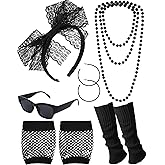 Maiteenly 80s Accessories for Women Lace Headband Earrings Fishnet Gloves Necklace Sunglasses Leg Warmers for 80s Retro Party