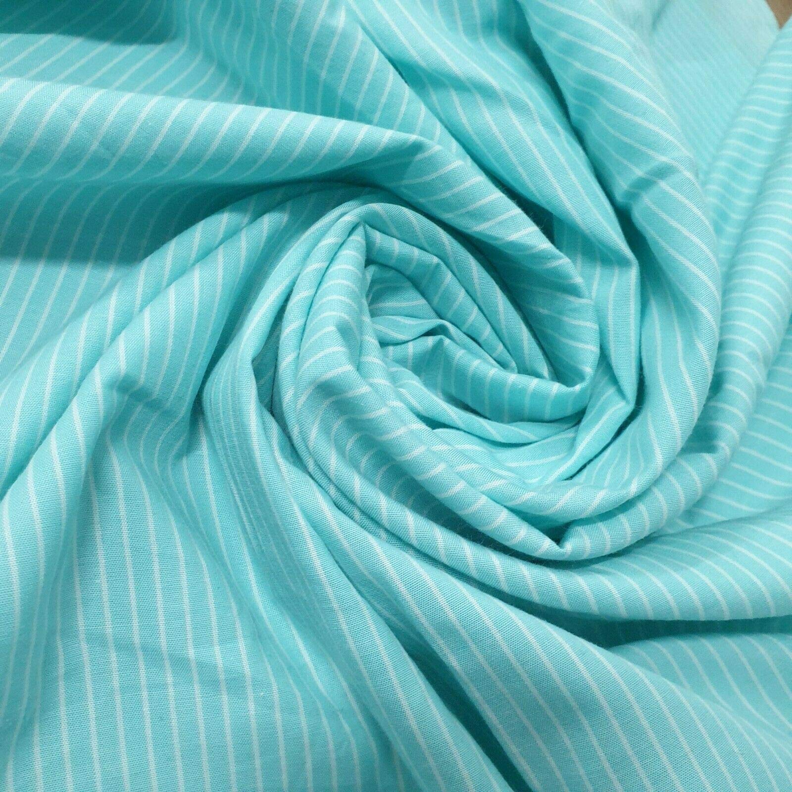 FINE 1mm STRIPE POPLIN COTTON DRESS CRAFT SHIRTING FABRIC 150 CM By The Meter (Pre Cut 1 meter) (Turquoise)