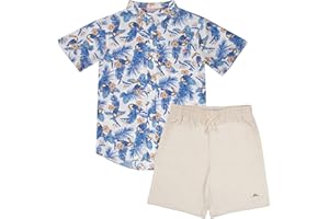 Tommy Bahama Boys Hawaiian Button Down Short Sleeve Shirt & Elastic Waist Shorts Set, Casual 2-Piece Summer Outfit for Kids