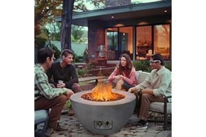 yoyomax 2-Piece Outdoor Propane Fire Pit Table Set w/Tank Cover Table, 25-inch 50,000 BTU CSA Certification Bowl Concrete Firepit with Lava Rocks, Waterproof Cover, Dark Gray