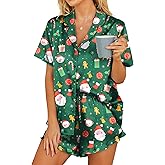 HOTOUCH Womens Satin Pajamas Set Button Down 2 Piece Silk Pjs Shorts Set Ruffle Lingerie Notch Collar Sleepwear