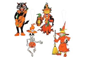QUZZIL Vintage Halloween Party Decoration Jointed Figures Halloween Door Hangers Halloween Jointed Witch Pumpkin Skeleton Black Cat Paper Cutouts for Halloween Party Door Wall Ornaments