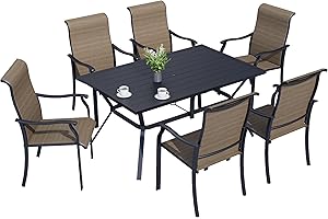 Virvla 7-Piece Outdoor Patio Dining Set, 6 Textilene Chairs & 1 Rectangular Dining Table for Backyard Front Porch Pool Deck Outdoor Furniture Set - Light Brown