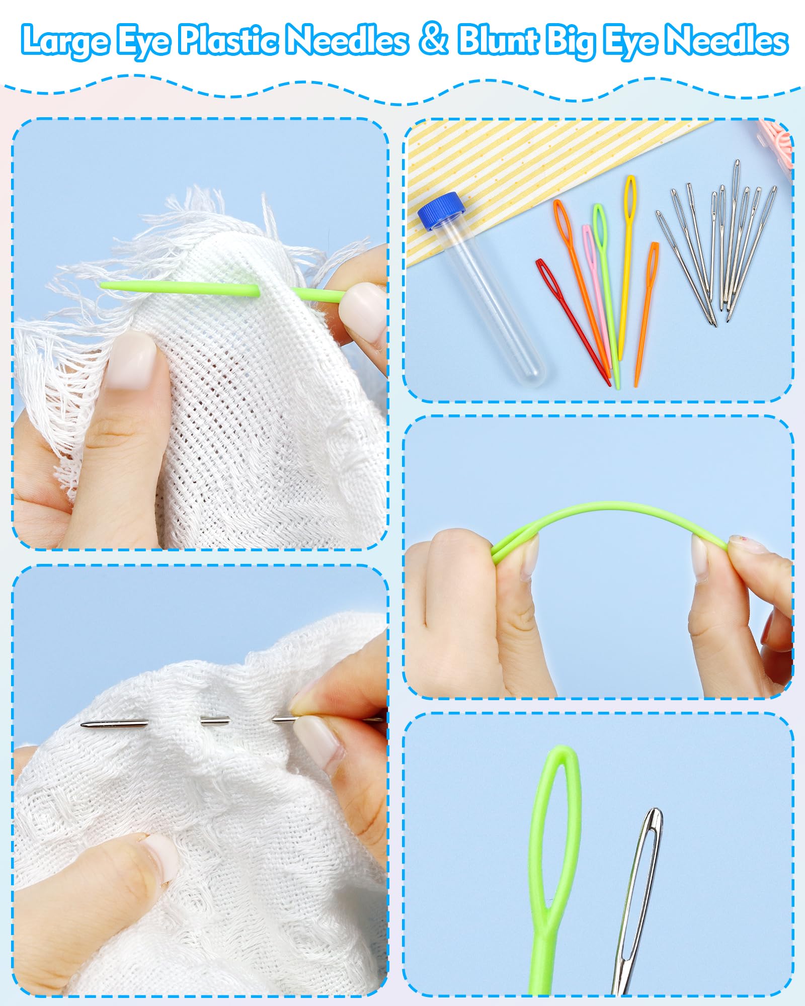 FIVEIZERO 220/900 Pieces Stitch Markers,with 15 Pcs Large Eye Blunt Sewing Needles,Colorful Crochet Stitchs Markers for Knitting Stitch Locking Clips Crochet Pins with Storage Box