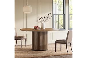 Tribesigns 47.24-Inch Brown Round Dining Table for 4-6 People, Modern Fluted MDF + Metal Base Kitchen Table, Sturdy Circle Dining Room Furniture, Brown