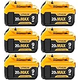 6 Packs 9000mAh Replacement for Dewalt 20V MAX Battery High-Capacity Lithium-Ion Batteries Compatible with DCB200, DCB208, DC