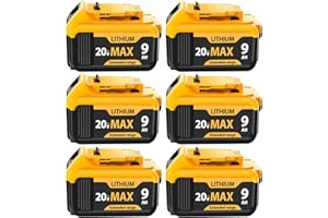 6 Packs 9000mAh Replacement for Dewalt 20V MAX Battery High-Capacity Lithium-Ion Batteries Compatible with DCB200, DCB208, DC