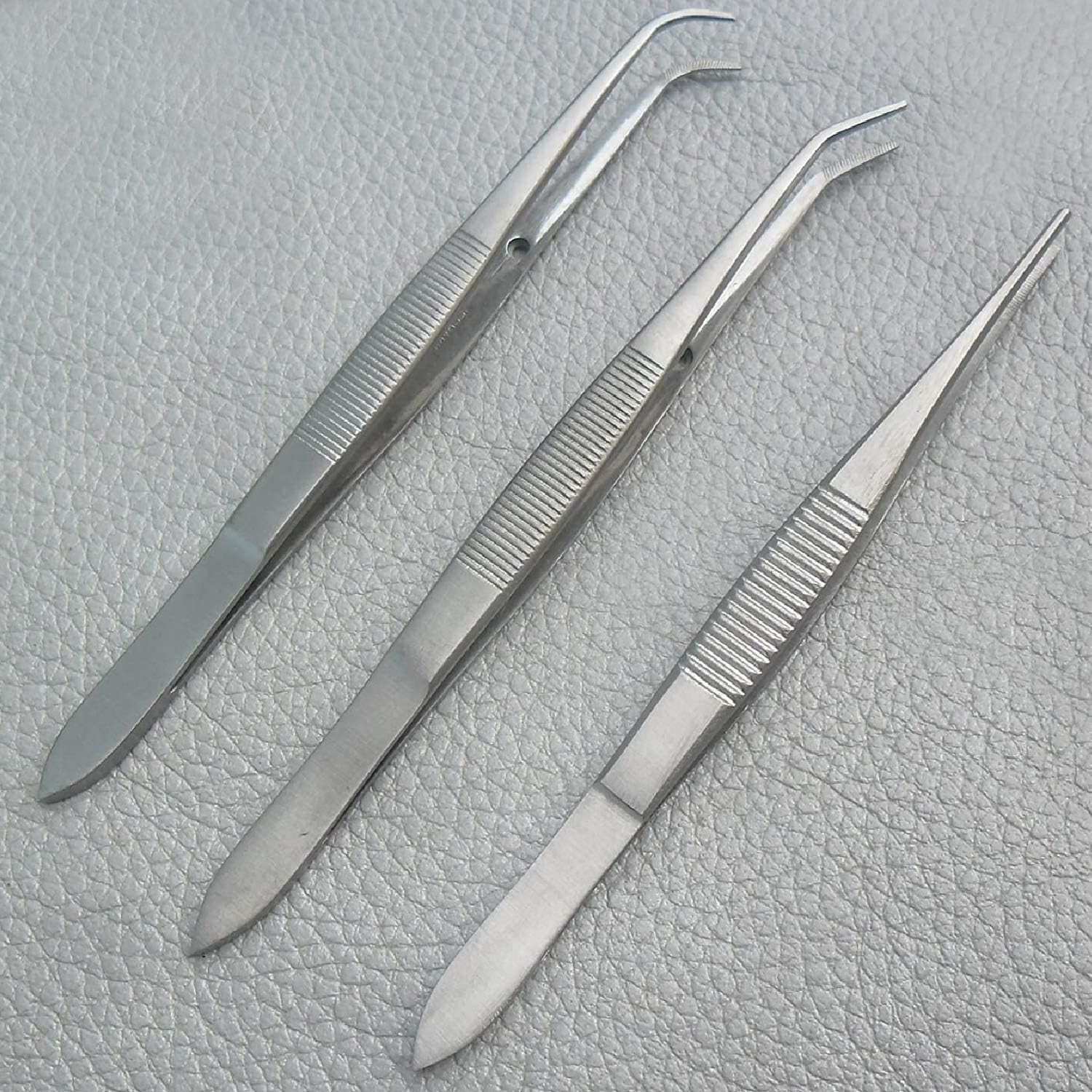 3 Pcs Iris Eye Dressing Serrated Forceps 4" Straight+Curved+Full Curved Health