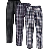 DAVID ARCHY Mens Pajama Pants Soft Cotton Plaid Sleepwear, Comfy Lounge Woven Pajamas Bottoms PJ Pant for Men, 3 pack