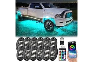 LD DARKEAGLE 12 Pods Segmented Metal RGB LED Rock Lights Kit with APP/RF Remote Control, Upgraded Underglow Lights Waterproof Bright Multi Color 12v Alloy Underbody Lights for Trucks Pickup Jeep ATV UTV Golf Cart