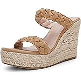 Coutgo Womens Wedge Platform Sandals Espadrilles Two Strap Woven Slip On Summer Cute Slide Sandals