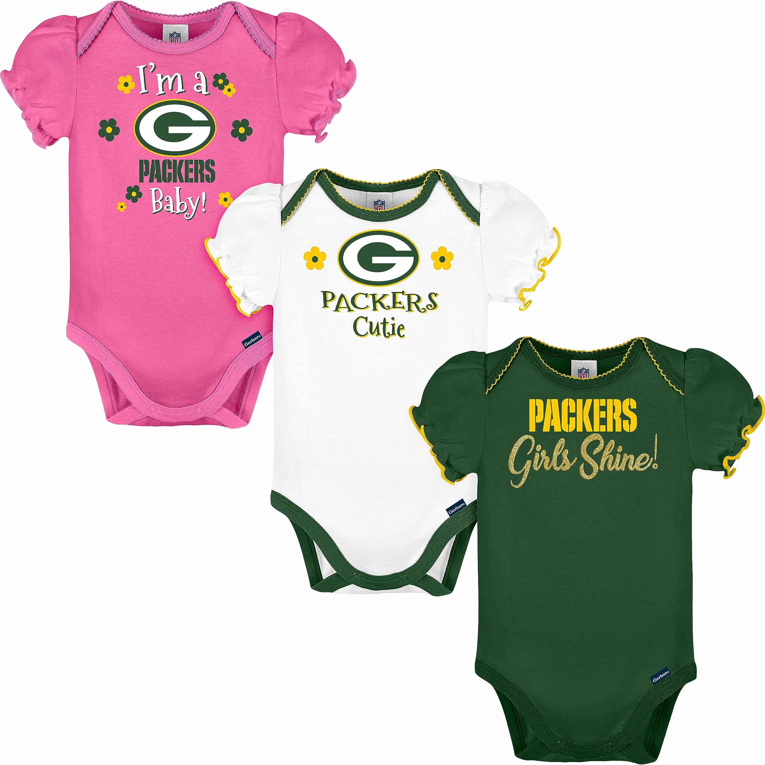 Gerber NFL Green Bay Packers 3 Pack Ruffle Sleeve