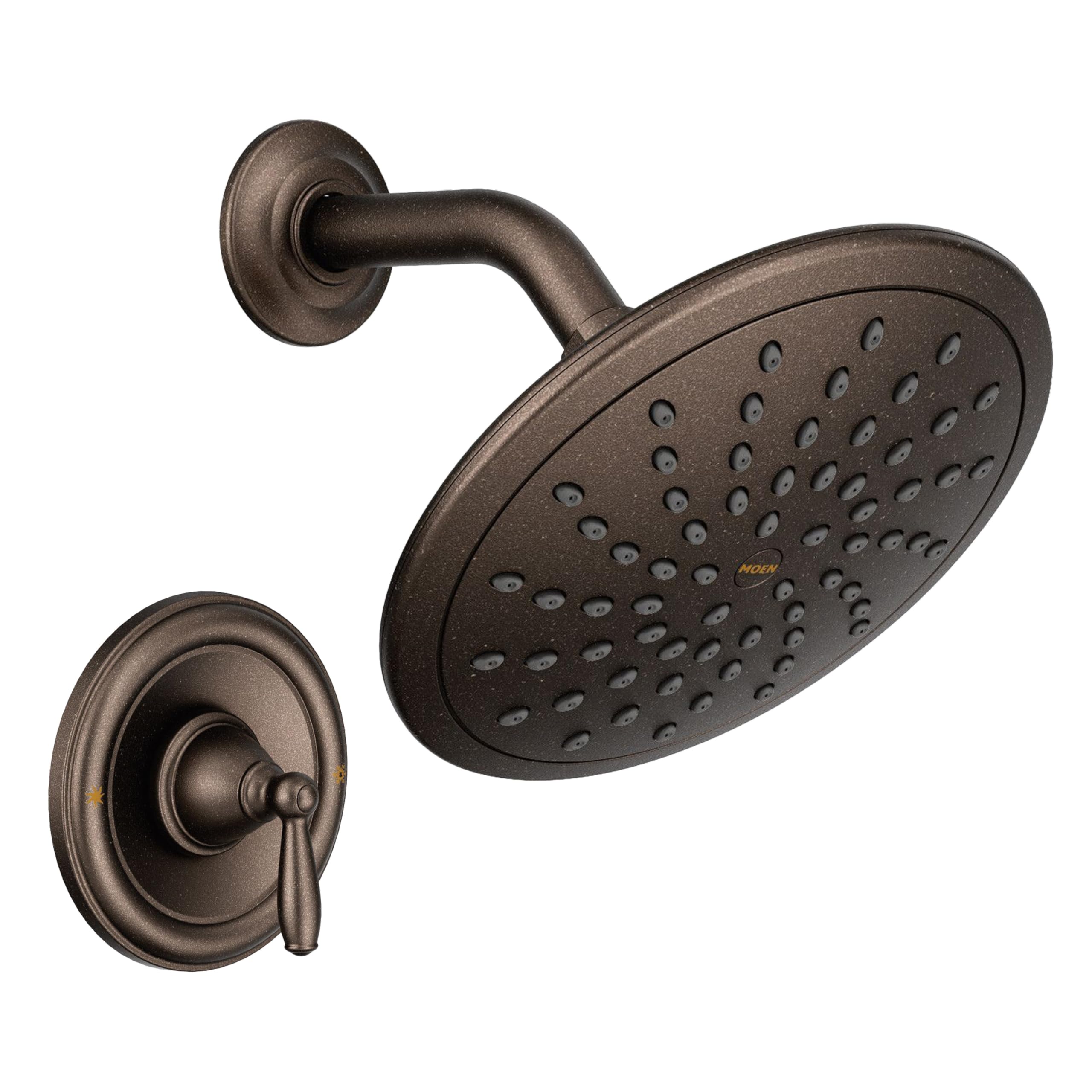 Photo 1 of Moen Brantford Oil Rubbed Bronze Shower Trim Kit, featuring Eco-Performance Wide Rain Shower Head and Traditional Shower Lever Handle, (Posi-Temp Valve Required), T2252EPORB